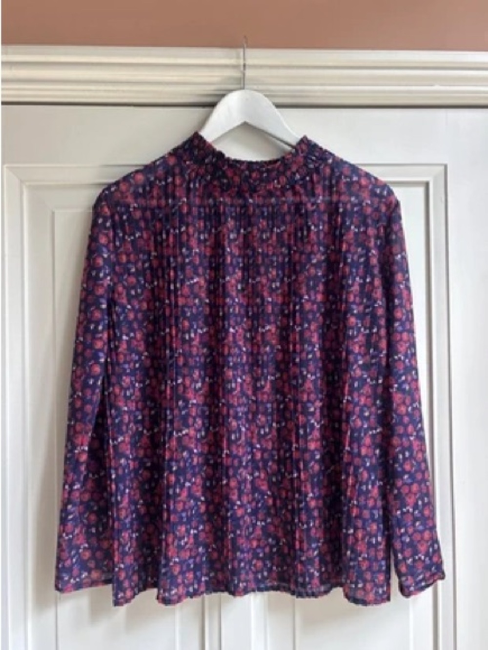 Sandro Purple & Pink Floral High-Neck Long Sleeve Top